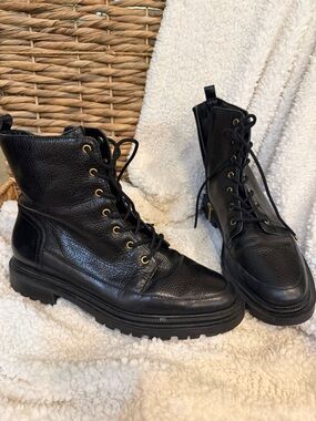 Vince Camuto Black Leather Lace-Up Combat Boots
